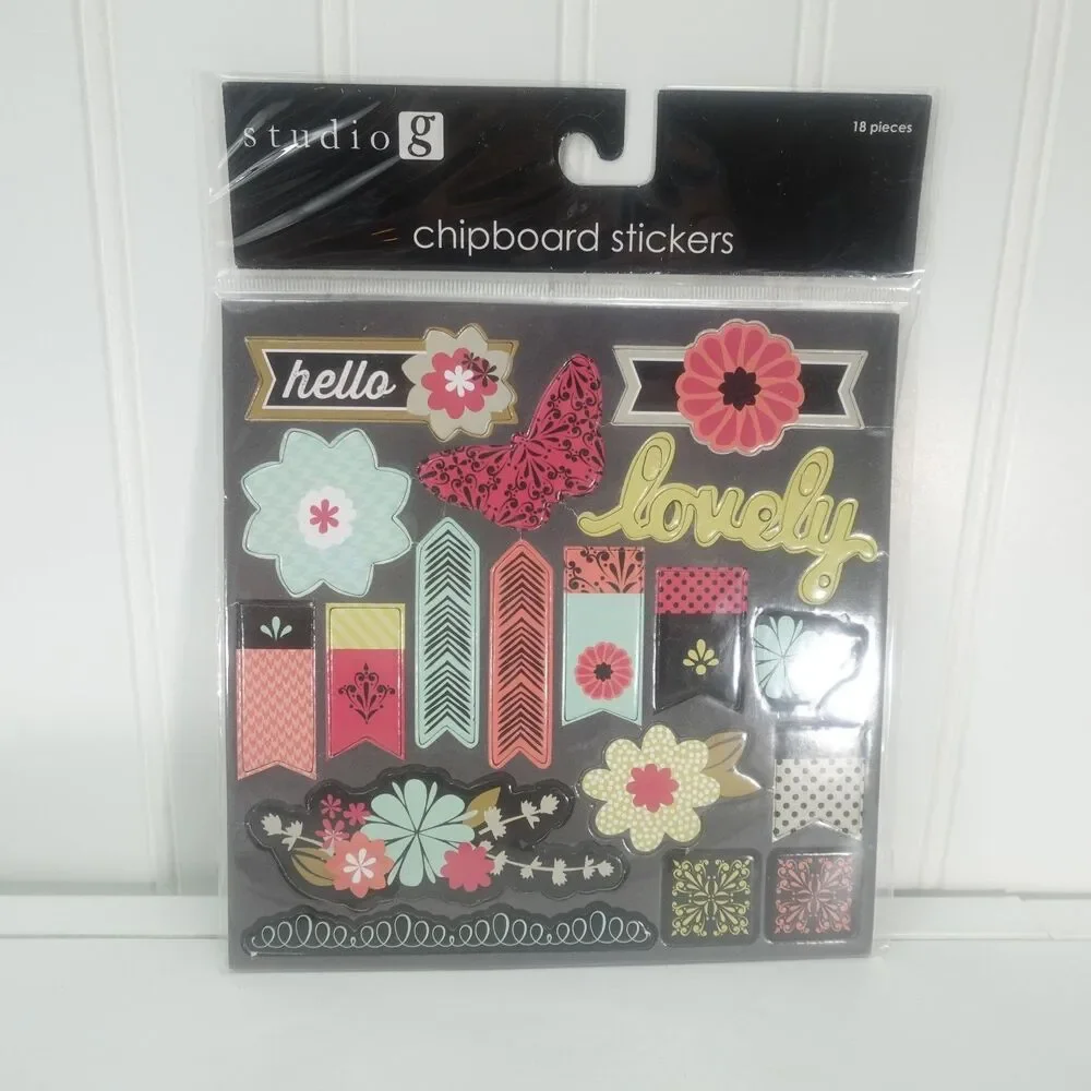 Studio G Chipboard Stickers 18-Piece Floral Butterfly Lovely Design